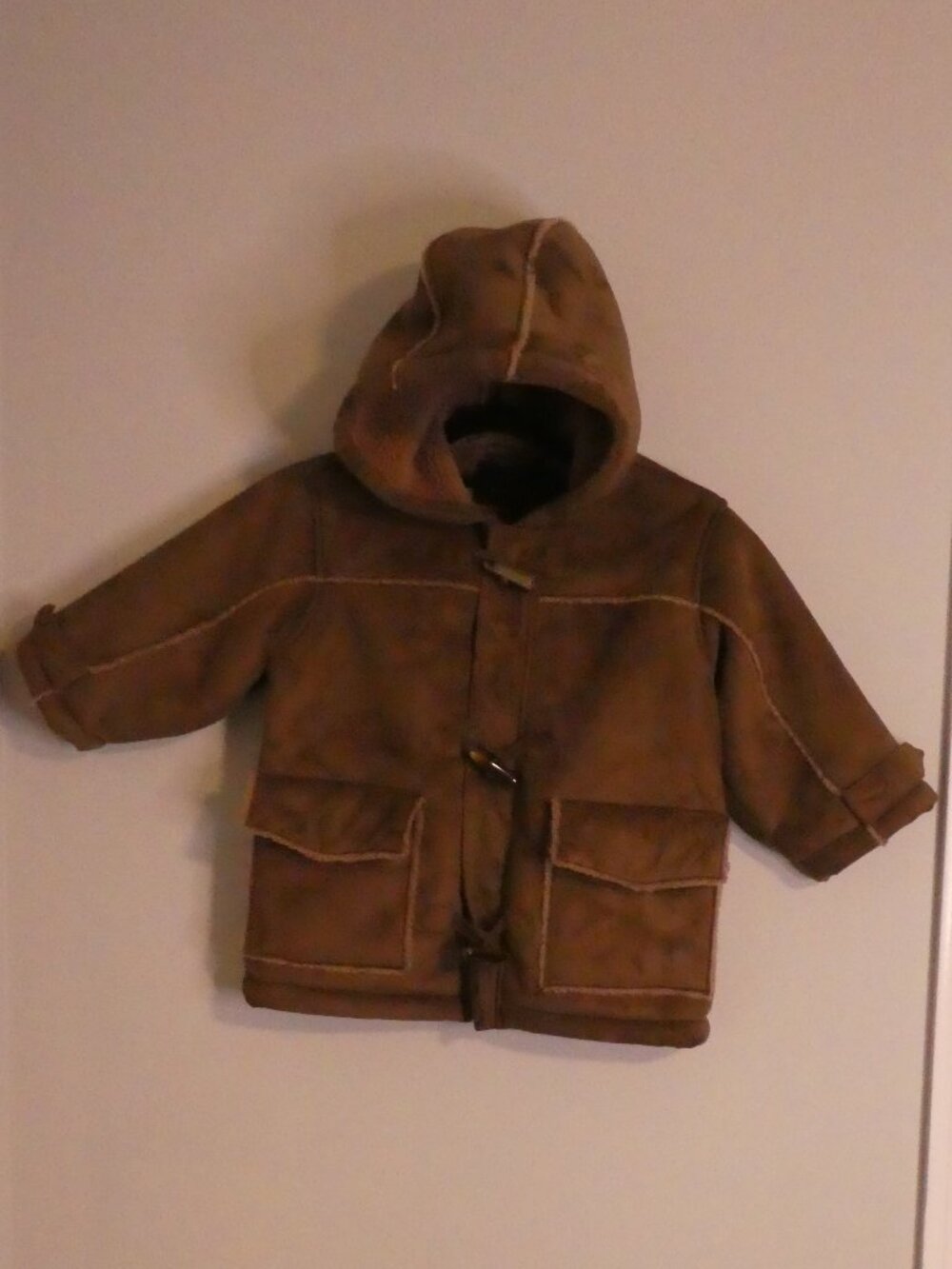 THE CHILDREN'S PLACE - Toddler Faux Suede Shearling Toggle Coat Brown - size 3T